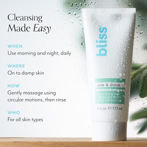 Bliss One & Done Daily Cream Facial Cleanser - Moisturizing Face Wash for Dry Skin | 6 Fl Oz, Vegan & Cruelty-Free