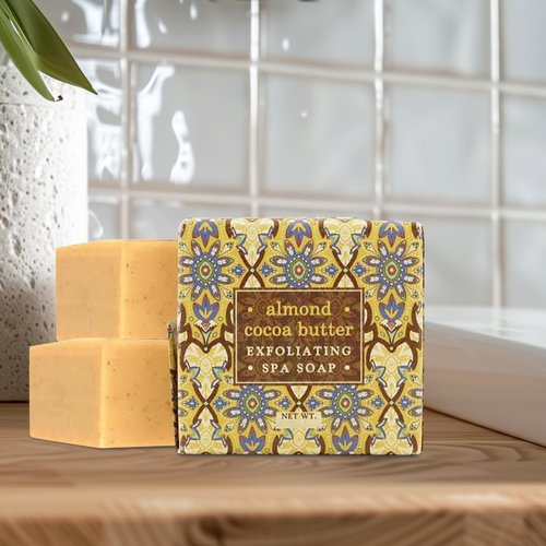 Greenwich Bay ALMOND COCOA BUTTER Scented Exfoliating Bar Soaps - 12 Pack of Mini 1.9 oz. Botanical Scented Bars - Perfect for Guest Bath, Airbnb, Salon, Spa, Hotel - Elegant Wrappers