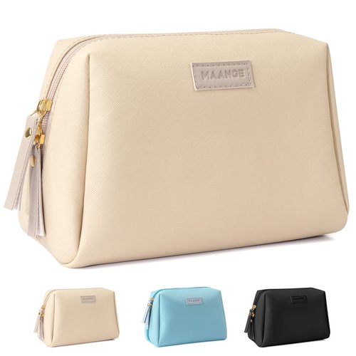 MAANGE Small Makeup Bag for Women Cosmetic Bag with Zipper Travel Makeup Bag of Soft PU Leather Cute Make Up Pouch