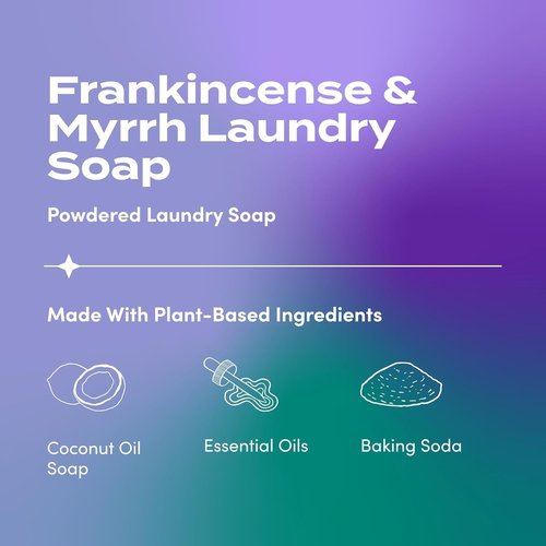 Indigo Wild Zum Powdered Laundry Soap - Plant-Based Formula with Baking Soda & Essential Oils - 64 Loads (32 oz) - Frankincense & Myrrh