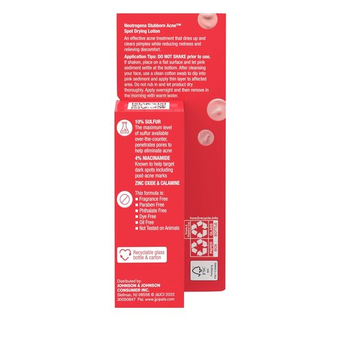 Neutrogena Stubborn Acne Spot Drying Lotion - Fragrance-Free Acne Treatment with 10% Sulfur & 4% Niacinamide, 1.0 fl. oz