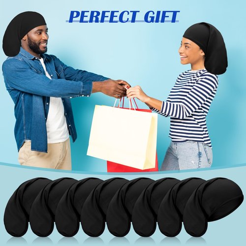 8 Pieces Unisex Dreadlock Cap Dreadlock Spandex Cap Long Hair Dreads Head Wrap Sleep Bonnet Full Cover for Men, 15 x 9 Inch (Black)