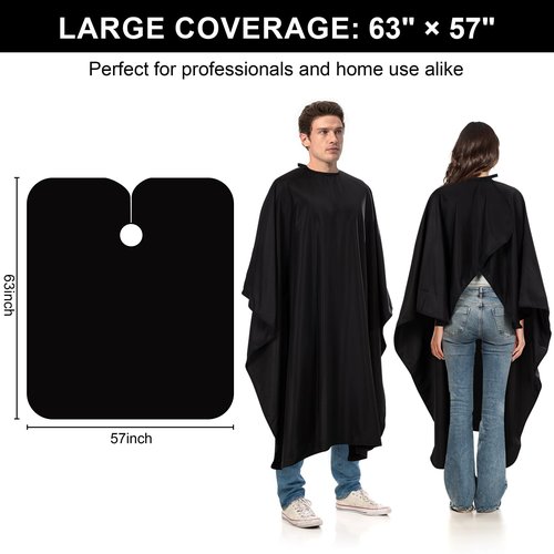 Barber Cape 63"x57" Hair Salon Capes Professional Hair Cutting Cape Black Waterproof Haircut Cape with Adjustable Snaps 5Pack