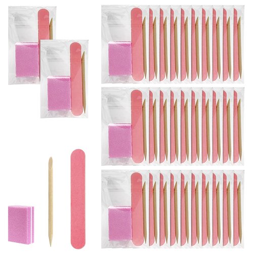 Disposable Manicure kit Individually Package, Mini Nail Buffer, Nail File, Wood Stick, Press on Nail Tool Kit for Salon Home (Pink, Count, 40, 80/100 Grit)