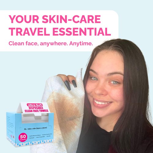 Elizabeth Mott Thank Me Later Disposable Face Towels – 100% Biobased Facial Washcloths for Cleansing, Makeup Removal & Skincare – Ultra-Soft, Lint-Free, Extra Absorbent for Sensitive Skin – 50 Count