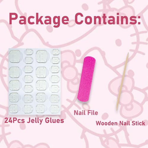 PDFADSK Pink Glitter French Tip Press on Nails Medium Square Fake Nails Glossy Rhinestones Full Cover Coffin False Nail with Rhinestones Charms Design Acrylic Nail for Women 24Pcs