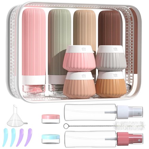 NuvaConx 18 Pack Travel Bottles Set, TSA Approved Leak Proof Silicone Squeezable Containers for Toiletries, Refillable Travel Accessories for Conditioner, Shampoo, Lotion & Body Wash Accessories