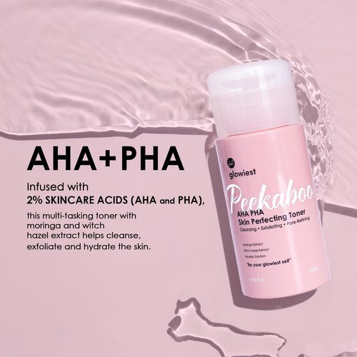 glowiest AHA PHA Gentle Exfoliating Toner for Daily Use – Hydrating, Pore-Refining, Sensitive Skin Friendly (Peekaboo Skin Perfecting Toner)
