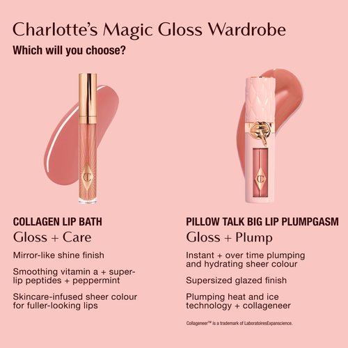 Charlotte Tilbury Pillow Talk Plumpgasm Lip Gloss - Hydrating Lip Plumper with Hyaluronic Acid & Plumpgasm Heat + Ice Technology for Juicy, Glossy Fullness - Fair/Medium