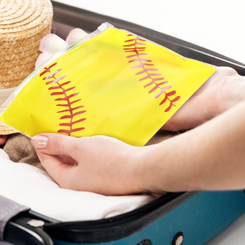 Gersoniel 50 Pieces Makeup Bag Bulk Waterproof Cosmetic Bags Eva Pencil Case Pouch Travel Toiletry Bag with Zippers for Women Players Teams(Yellow,Softball)