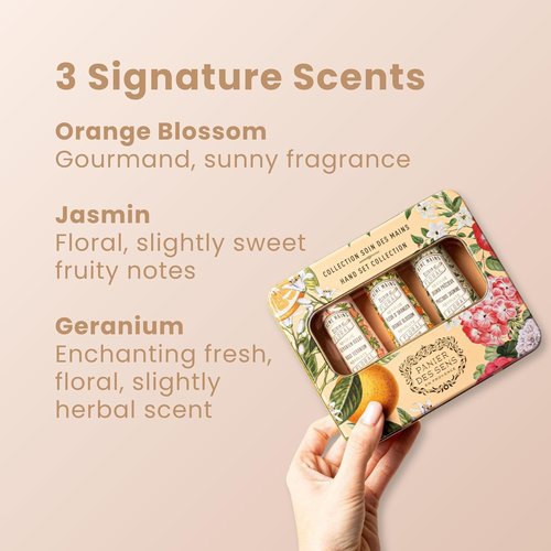 Panier des Sens - Mini Hand Cream Set - Natural Moisturizing Gift for Women - Orange Blossom, Jasmine, Geranium - Travel Size 3x1 Fl Oz - Made in France