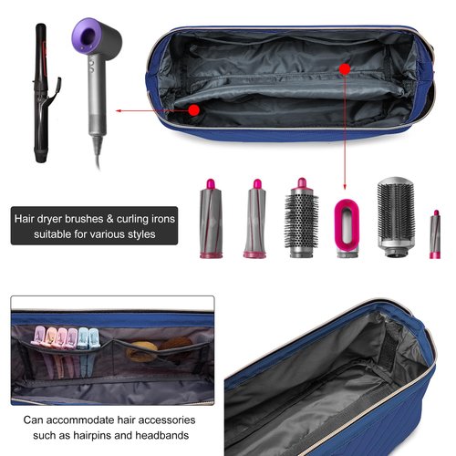Kuosdaz Hair Tools Travel Bag for Shark Flexstyle Dyson, Quilted Case Organizer Bag, Gift for Women Hair Accessories Storage Bag, Travel Hairdryer Portable Bag for Women, Blue