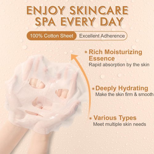 KONEUK 60 Pack Collagen Essence Face Masks Skincare for Women, Hydrating Sheet Face Masks Suitable for Dry and Sensitive Skin, Bulk Facial Masks for Women Skin Care, Face Mask Gifts Set for Spa Party