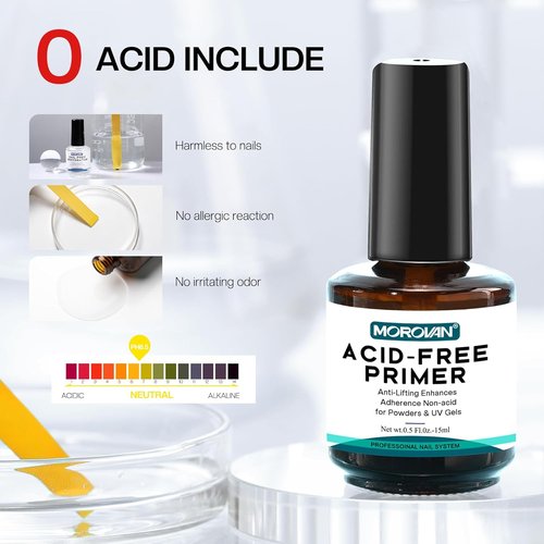 Morovan Nail Prep Dehydrate Primer - Acid-Free Non-Acid Primer for Acrylic & Gel Nails | Gift Box Set