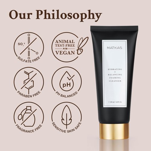 MATKAS Korean Facial Cleanser with Cocoa Seed Extract 6.8 Fl. Oz. - Low pH Hydrating Korean Skin Care Foaming Face Wash for Dry Skin, Face Makeup Remover Cleanser for Sensitive, Oily Skin + Ceramides