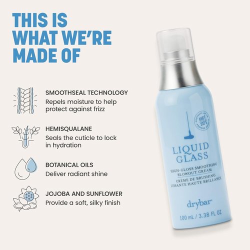 Drybar Liquid Glass Blowout Cream - High-Gloss Smoothing Formula | Reduces Frizz & Enhances Shine | Heat Protectant Up to 450°F