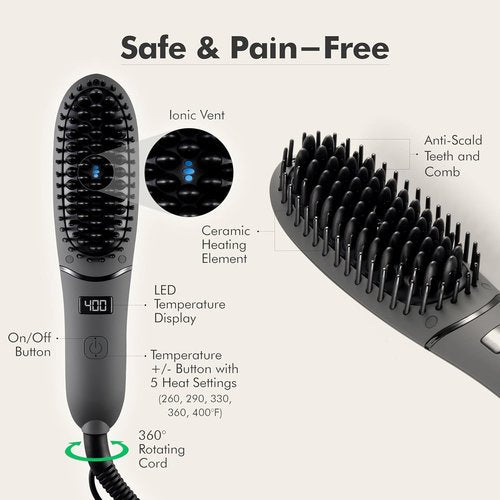 Aberlite Pocket Beard Straightener - Compact Ionic Heat Brush Comb with Anti-Scald Technology | Travel-Friendly