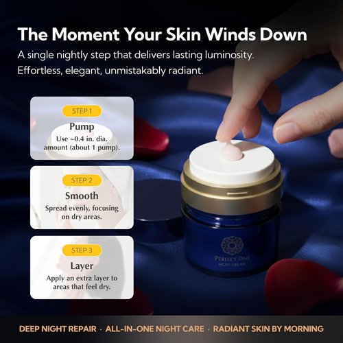 Perfect One Night Cream - Japanese Anti-Aging Moisturizer with Collagen & Hyaluronic Acid | Hydrating & Firming | 1.16 oz