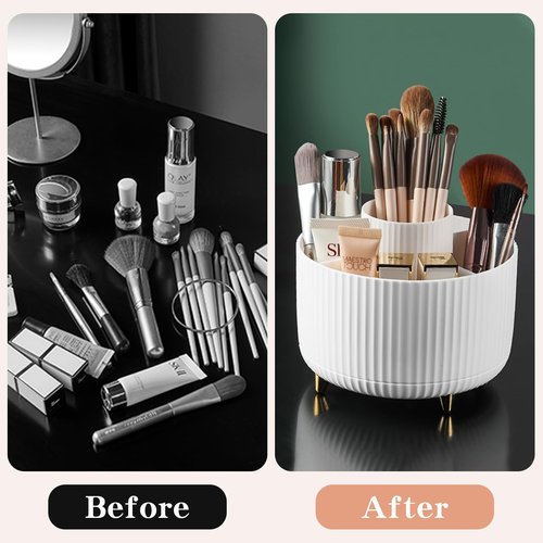 fanado 360° Rotate Makeup Brush Holder Organizer, Makeup Organizers Countertop, Makeup organization and Skincare Storage for Vanity, Desktop, Bathroom (White-1)