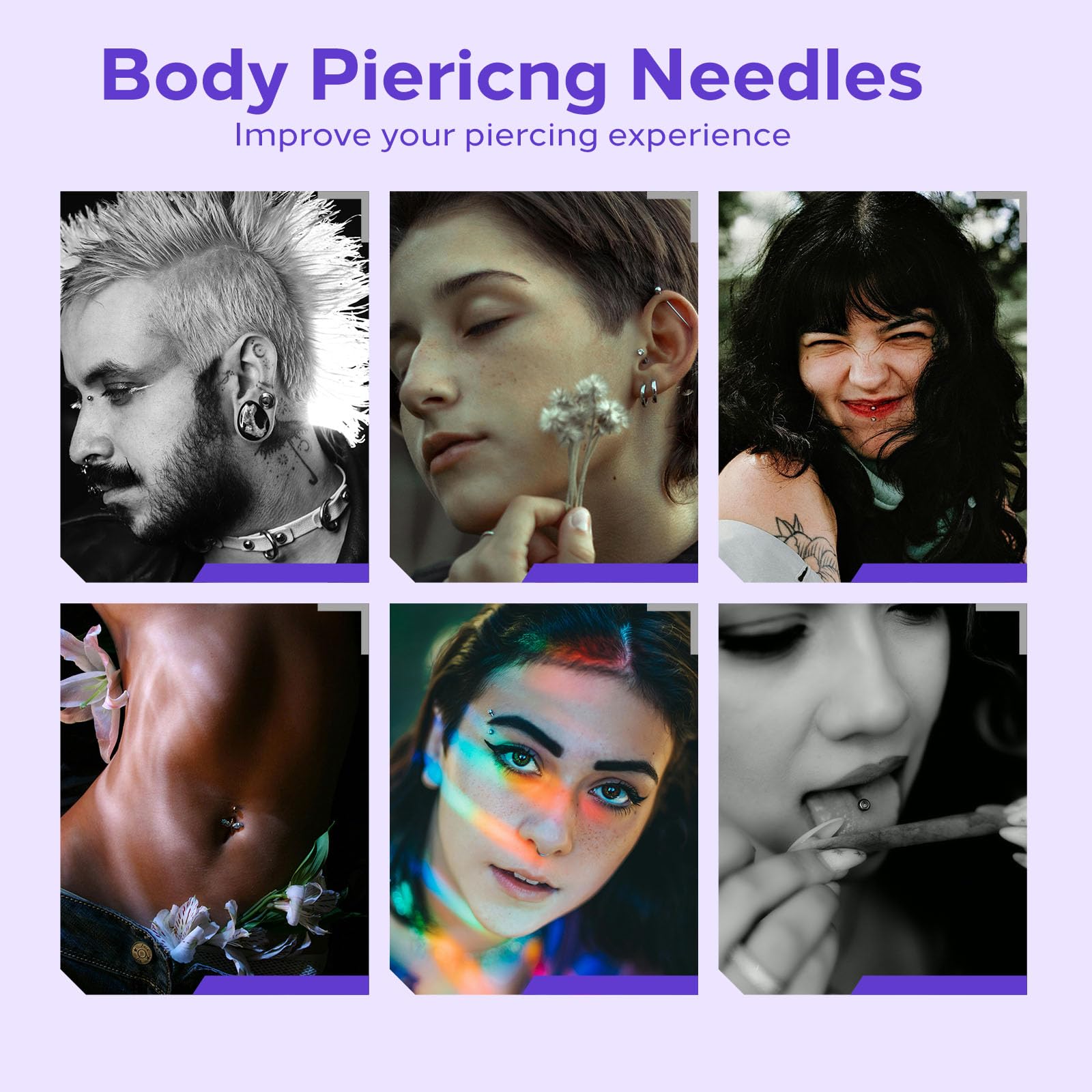 100Pcs Piercing Needles Mixed - Usiriy 20G 18G 16G 14G 12G Ear Nose Piercing Needle Kit Hollow Needles for Lip Tongue Belly Navel Nipple Body Piercing Professional Piercing Tools