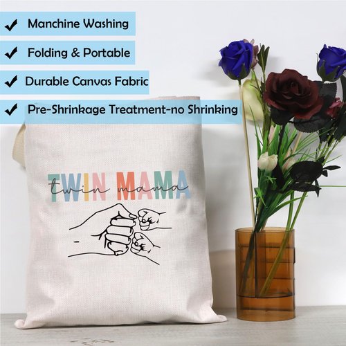 GJTIM Twin Mama Gift Mom Of Twins Gift Makeup Bag Mommy To Be Gift New Mom Travel Pouch Mothers Day Gift from Twins (Twin Mama Tote)