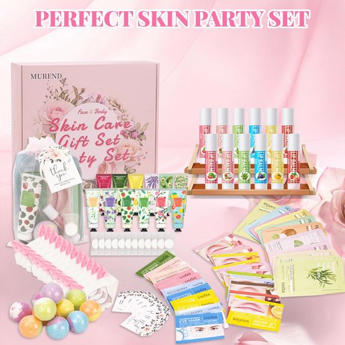 120 PCS Spa Party Supplies for Girls, Sleepover Party Supplies for Girls, Skincare Set, Include Face & Lip Masks, Foot Bath Bombs, Hand Cream, Lip Balm, Under Eye Patches, Spa Birthday Party Favors