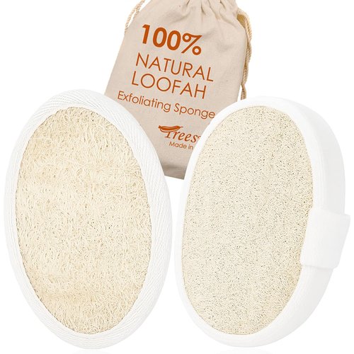 Treeswin Natural Loofah Sponge, 2 Pack Exfoliating Body Scrubber for Shower, Organic Biodegradable Bath Luffa with Thin/Thick Textures, Eco-Friendly Body Exfoliator for Men & Women, Hanging Rope