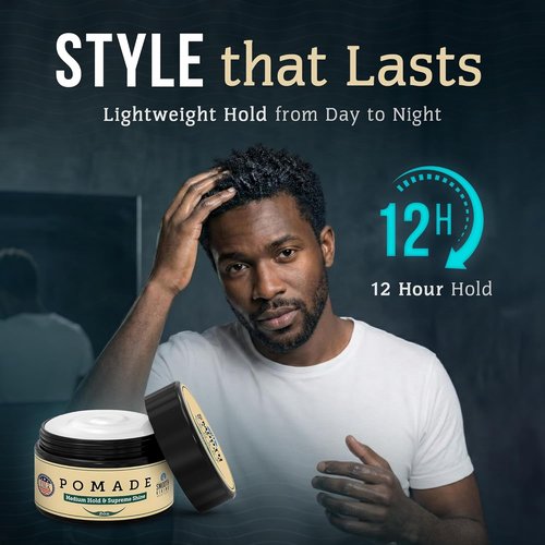 Smooth Viking Pomade - Medium Hold & High Shine Water-Based Hair Cream for All Hair Types | 2oz Made in USA