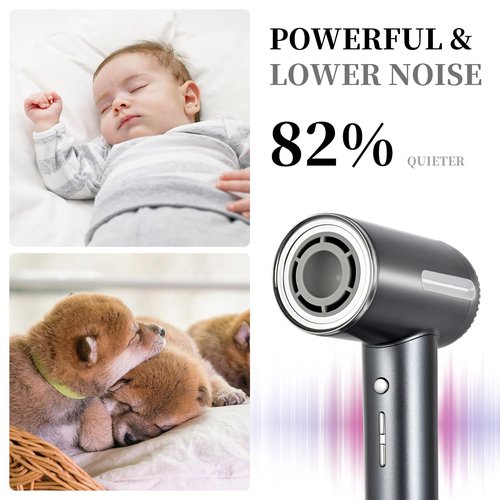 HERLLY Hair Dryer,1600W High Speed Ionic Blow Dryer with Diffuser,Plasma Hair Dryer with Facial Mode(Silver Gray)