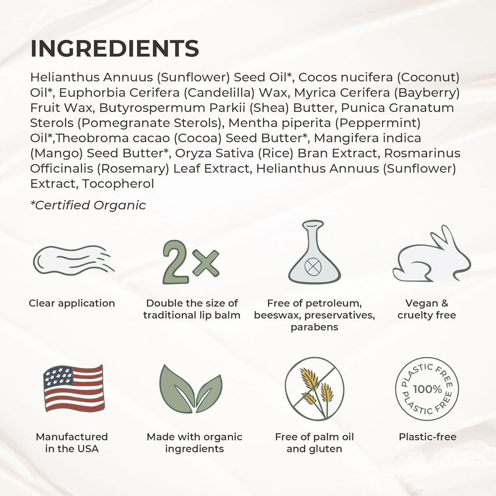 The Earthling Co. Lip Balm - Organic Mint Lip Care | Non-Tinted, Bee-Free Moisturizer (0.33 oz)
