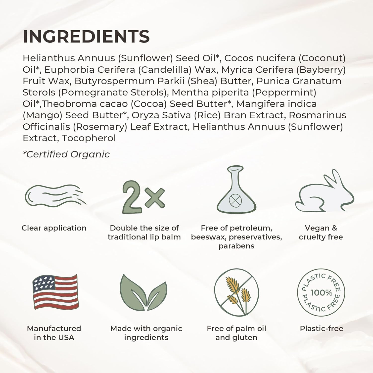 The Earthling Co. Lip Balm - Organic Mint Lip Care | Non-Tinted, Bee-Free Moisturizer (0.33 oz)