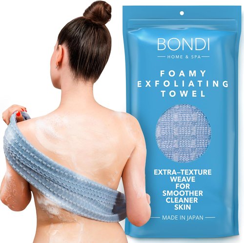 BONDI Exfoliating Shower Towel for Smooth Skin - Extra Long - Perfect for Back Scrubbing - Made in Japan