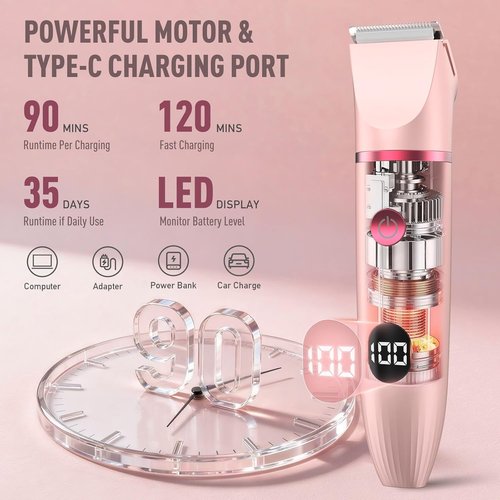 Skiennix Bikini Trimmer for Women - 3-in-1 Waterproof Electric Razor with LED Display | Pink