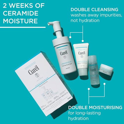 Curel Japanese Skin Care Travel Size Set - Face Wash, Lotion & Makeup Remover for Dry, Sensitive Skin
