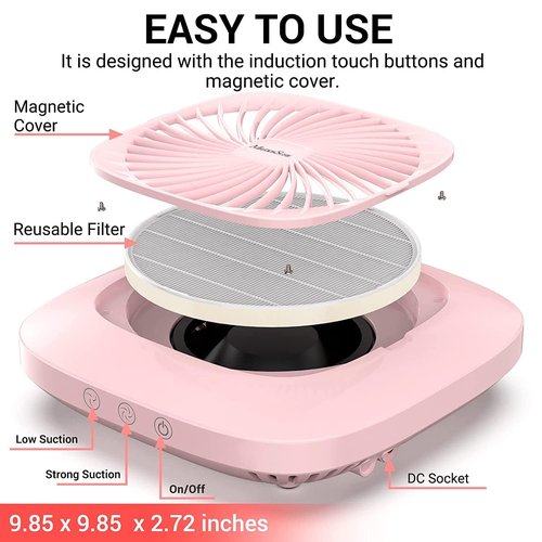 MelodySusie Professional Nail Dust Collector, SPro 4000RPM Nail Vacuum Fan with 2 Powerful Suction Modes & Reusable Filter, Essential Tool for NAI Tech & Salon Use,Pink