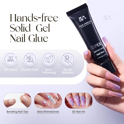 Five Angeles Tipex UV Gel Nail Glue – 30g Strong Hold Adhesive for Soft Gel & Acrylic Nail Tips, Long-Lasting 28+ Days, Large Volume Tube, Also for Rhinestone Nail Art