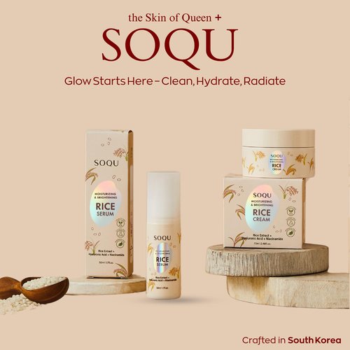 SOQU Moisturizing Facial Rice Serum - Hydrating and Brightening Formula with Niacinamide and Hyaluronic Acid for Radiant Skin - 50ml 1.69oz - Made in Korea (50ml / 1.69fl oz, Rice Serum)