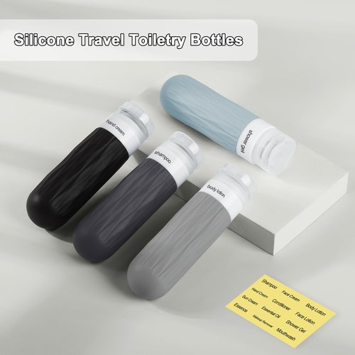 FEEJOY Travel Bottles for Toiletries, Travel Size Toiletries, TSA Approved 3oz Size Toiletry Containers, Leakproof & Refillable Silicone Bottles for Shampoo Conditioner (Grey)