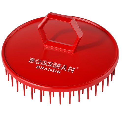 Bossman Scalp Massager & Shampoo Brush - 3 Inch Red Scalp Exfoliator & Head Scrubber for Hair and Beard Care