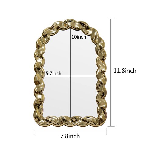Funerom Decorative Vanity Mirror with Arched Frame, 11.8 x 7.8 inches, Desk Makeup Mirror Electroplated Rose Gold