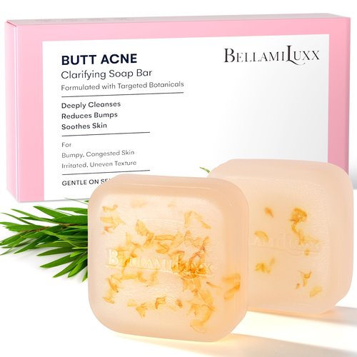 BellamiLuxx Body Acne Soap Bar: Antibacterial Bar for Butt, Thighs, Back, Body Acne, Folliculitis & Fungal Prone Skin - Tea Tree Oil, Sulfur & Salicylic Acid Soap - Reduce Bumps, Clogged Pores