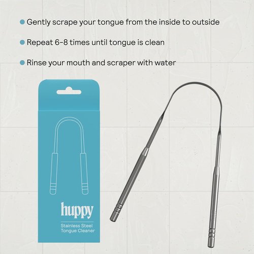 HUPPY Stainless Steel Tongue Cleaner - Reusable Tongue Scraper for Fresh Breath & Oral Hygiene | Durable Zero-Waste Tool