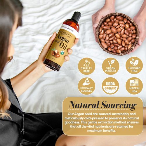 Natural Riches Organic Argan Oil - 16oz Deep Moisturizing Serum for Dry, Damaged Hair | Cold Pressed for Hair, Face & Body