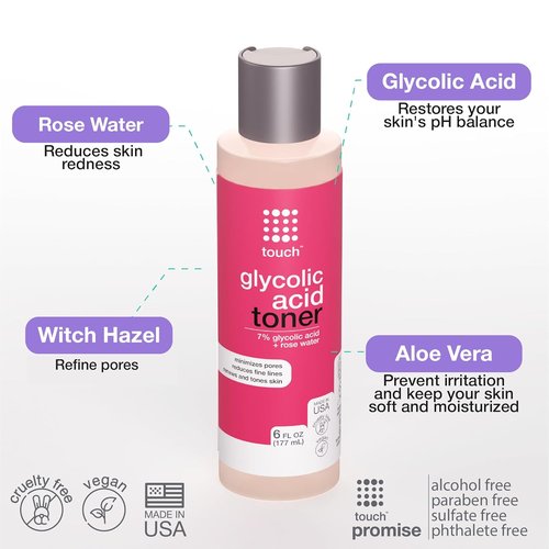 Regine Switzerland 7% Glycolic Acid Toner - Alcohol & Oil Free Exfoliating AHA with Rose Water & Witch Hazel | 6 oz.