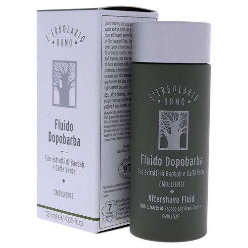 L'Erbolario Baobab And Green Coffee Aftershave Fluid - For Instantly Reducing Any Redness Caused By Shaving - Soothe Any Feelings Of Discomfort And Dryness - Burst Of Freshness - For Men - 4.05 Oz