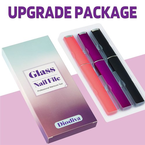 3 Pack Crystal Glass Fingernail File with Case for Natural Nail Professional Czech Glass File Double-Sided Etched Gentle Nail Care Stocking Stuffers for Women or Adults, Unique Gifts