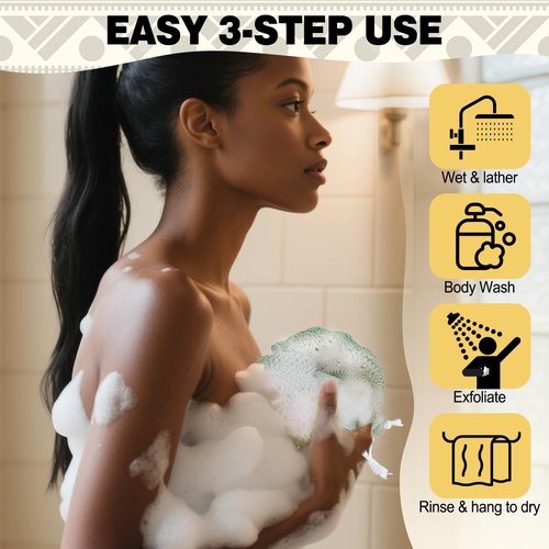 African Net Sponge Authentic-4 Packs African Exfoliating Net Sponge,Bath Sponges for Shower,42 inch Long for Normal to Sensitive Skin, for Daily use, Body Exfoliator Shower (Green,Pink,Blue,Grey)