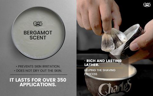 Charle's Premium Shaving Soap 3.5 Oz - With Menthol and Bergamot Fragrance - Consistent Foam - Biodegradable Ingredients - For 350 Applications