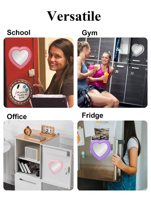 Dizgyuwei Heart Magnetic Locker Mirror for Girls, 6.9"x7.3" Real Glass Mirror Magnetic for School Locker, Locker Accessories Makeup Mirror for Bathroom Fridge Office Cabinet Gym (Pink)