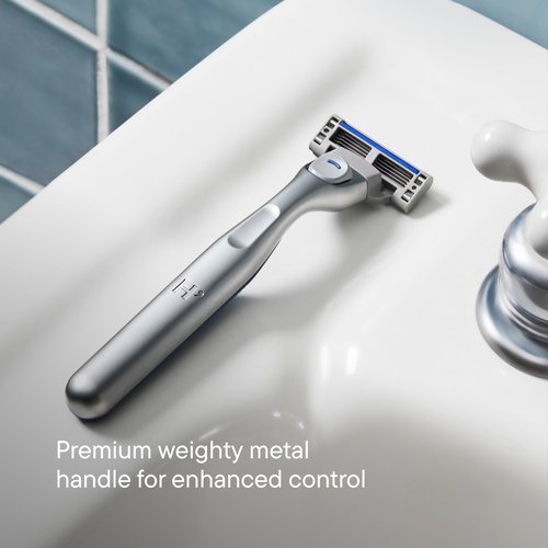 Harry's Plus Shaving Kit for Men - Premium Handle, Razor Blade Cartridge, Foaming Shave Gel, and Travel Blade Cover - Advanced Pivoting System - Tide